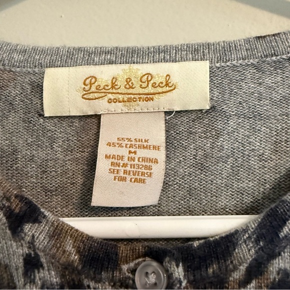Peck & Peck Silk Cashmere cardigan sweater leopard animal medium gray neutrals - Picture 2 of 6